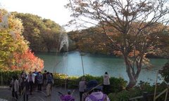 広い池やぁ。岩の色が見渡せんそうな!近くは、見事やそうな!